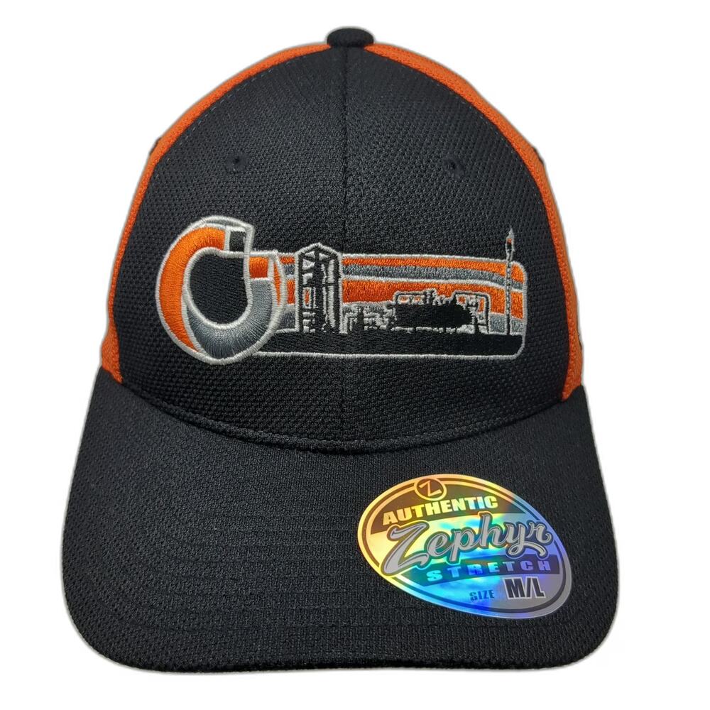 Zephyr Baseball Cap Black Orange L Stretch Fit Hat Covenant Testing Technologies